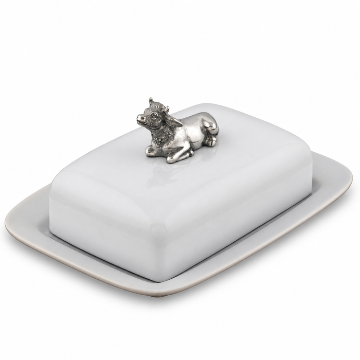 Stoneware Butter Dish with Pewter Mabel the Cow 1