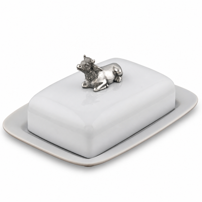 Stoneware Butter Dish with Pewter Mabel the Cow 1
