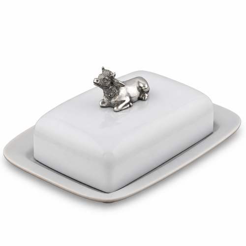 Stoneware Butter Dish with Pewter Mabel the Cow 1