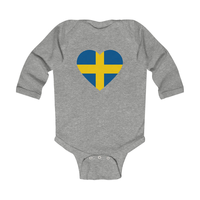 Swedish Flag Heart Long Sleeve Bodysuit Scandinavian Design Studio