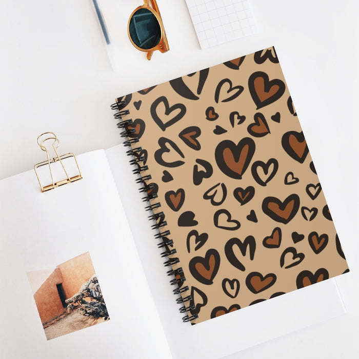 Tan Leopard Hearts Spiral Lined Notebook