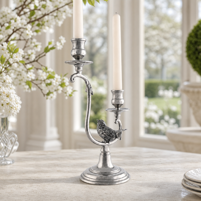Two Taper Pewter Song Bird Candelabra 3