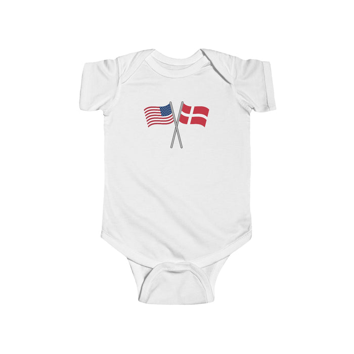 United States And Denmark Crossed Flags Baby Bodysuit