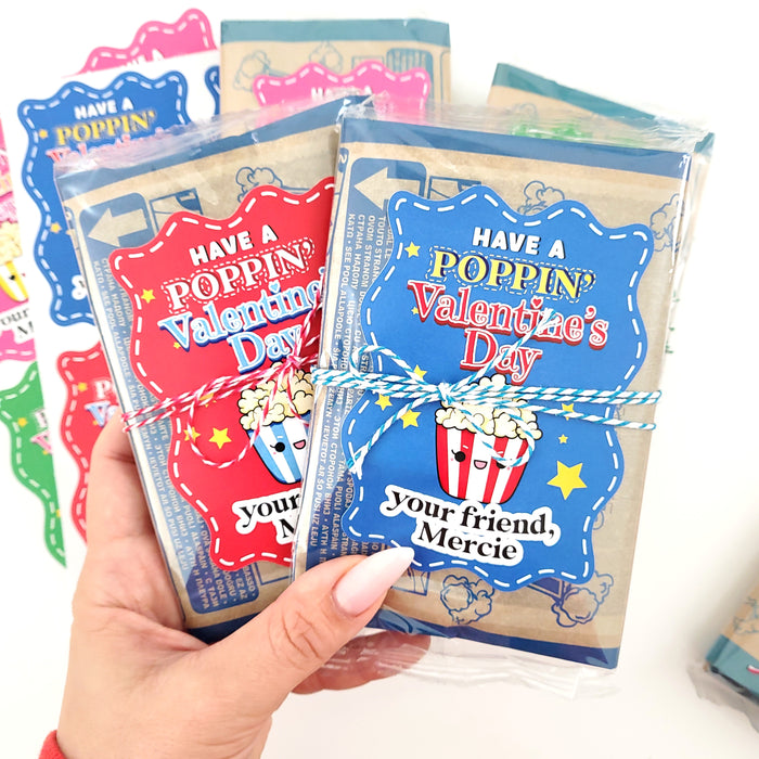 Custom Personalized Valentine Popcorn Stickers for Kids - XOXOKristen
