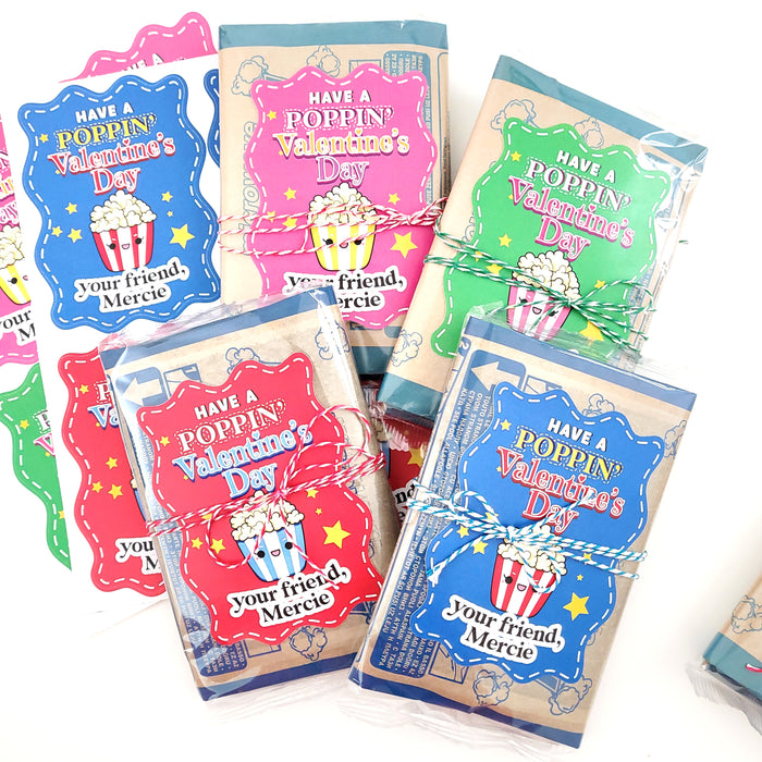 Custom Personalized Valentine Popcorn Stickers for Kids - XOXOKristen