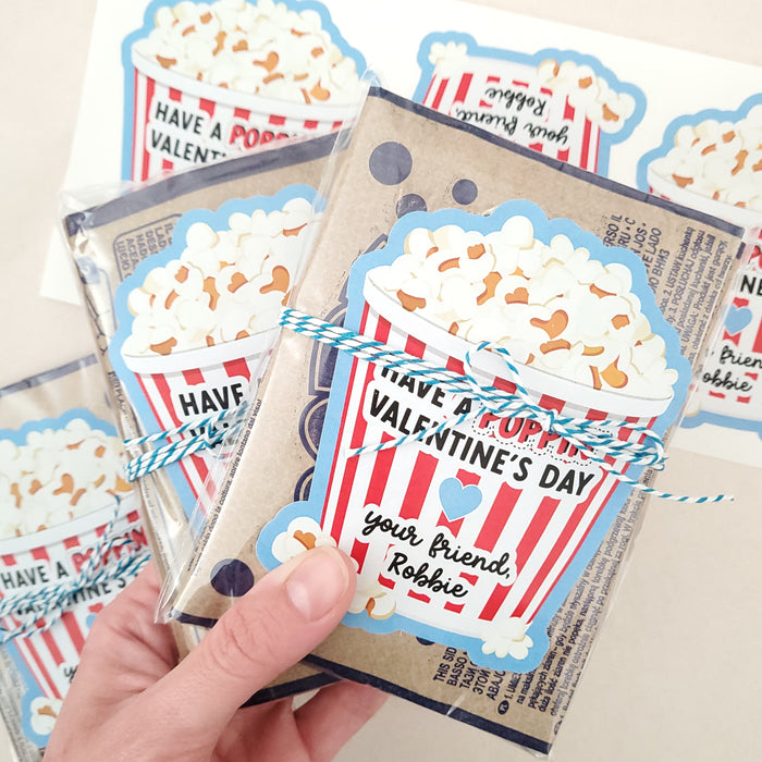 Personalized Valentine's Day Popcorn Stickers for Kids - XOXOKristen