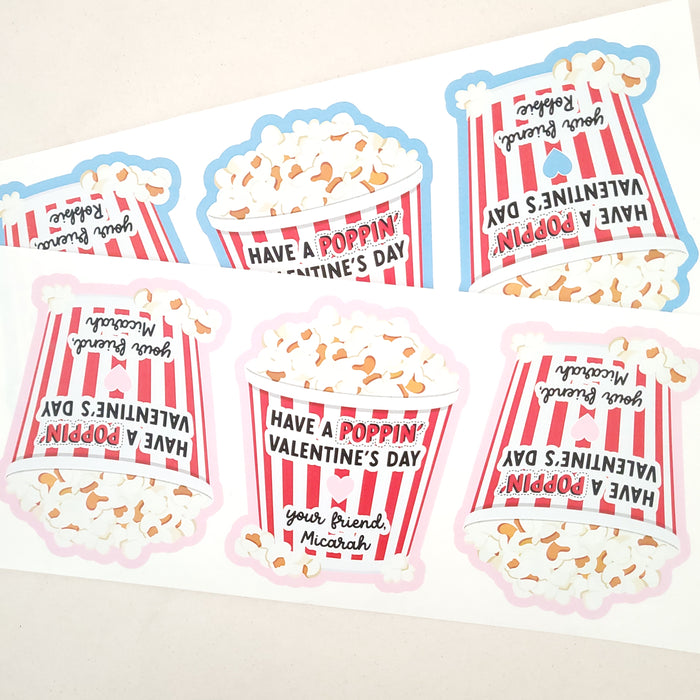 Personalized Valentine's Day Popcorn Stickers for Kids - XOXOKristen